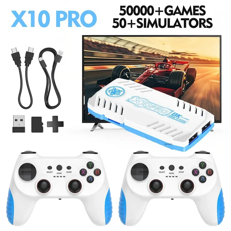 New TV Game Console 128G Built In 50000 Retro Games 50 Emulators Videojuegos Consola Dual Wireless Gamepad X10 Pro Game Stick 4K