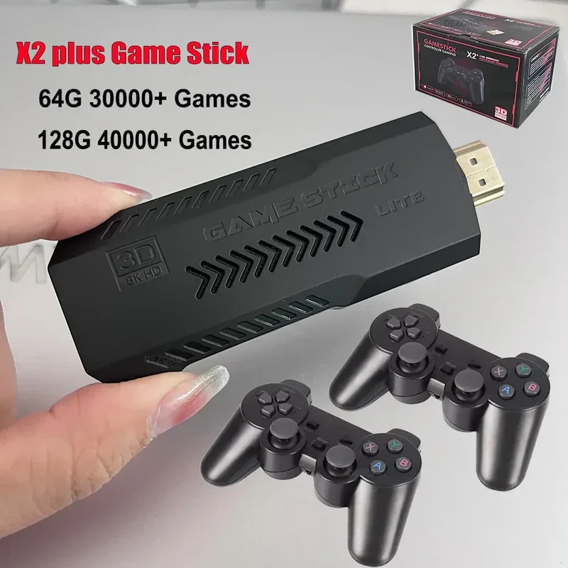New 4K HD X2 Plus Game Stick Retro Game Console 40000 Games Wireless TV Video Handheld Gaming Player Emulator Game Toy Kid Gift