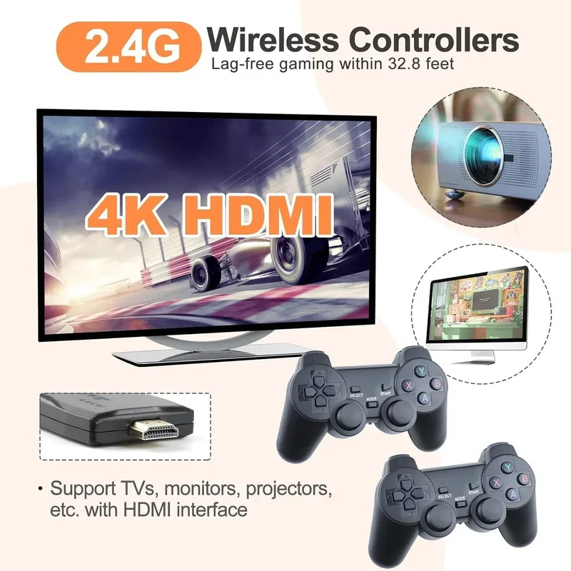 Wireless Retro Game Console, Retro Game Stick 23 Emulators 20,000+ Games 4k Hdmi 4GHz Wireless Controller Video Games for