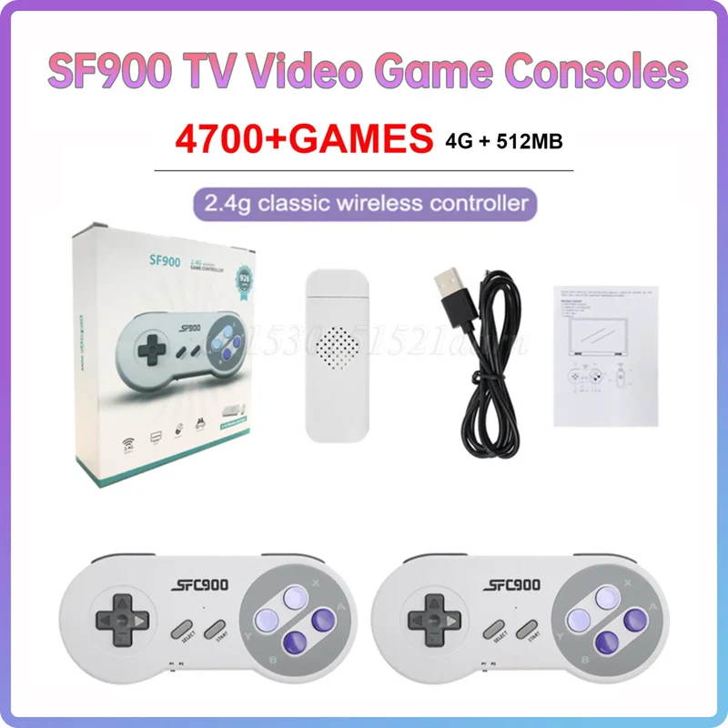 SF900 Retro TV Video Game Console HDMI-compatible with 2.4G Dual Wireless Controllers Mini Video Game Player Built-in 4700 Games