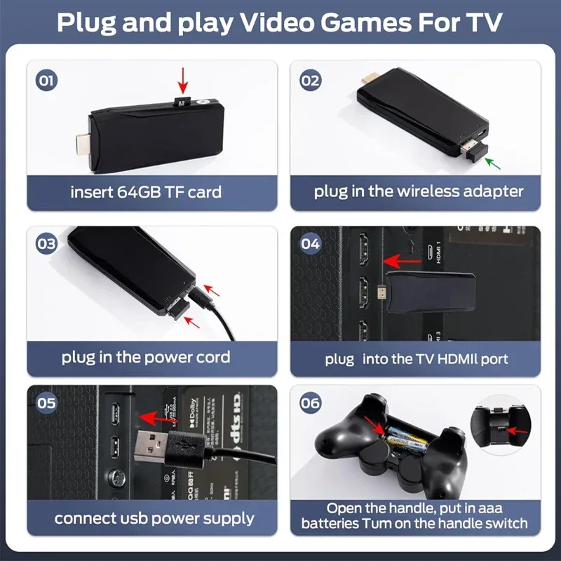 M8 4K HD Output Retro Video Game Console 2.4G Dual Wireless Controller Home TV Plug and Play Game Stick