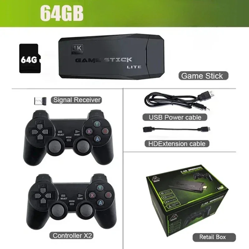 M8 4K HD Output Retro Video Game Console 2.4G Dual Wireless Controller Home TV Plug and Play Game Stick