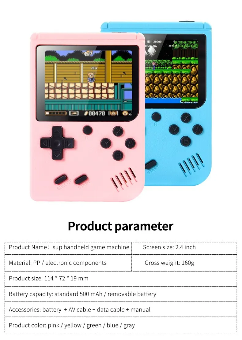 Retro Portable Mini Handheld Video Game Console 8 Bit 3.0 Inch Color LCD Kids Color Game Player Built in 500 Games