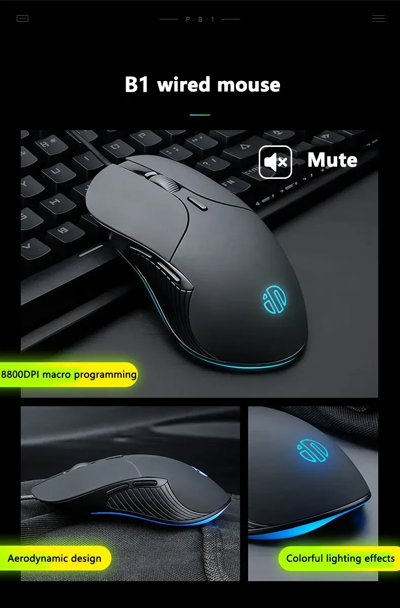 INPHIC B2 USB Wired Mouse Silent Office Gaming Mouse for PC and Laptops