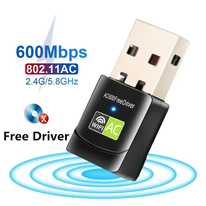 600Mbps Mini USB WiFi Adapter Wireless Network Card Free Driver Dual Band 2.4/5GHz Lan WiFi Dongle For Desktop Computer Laptop