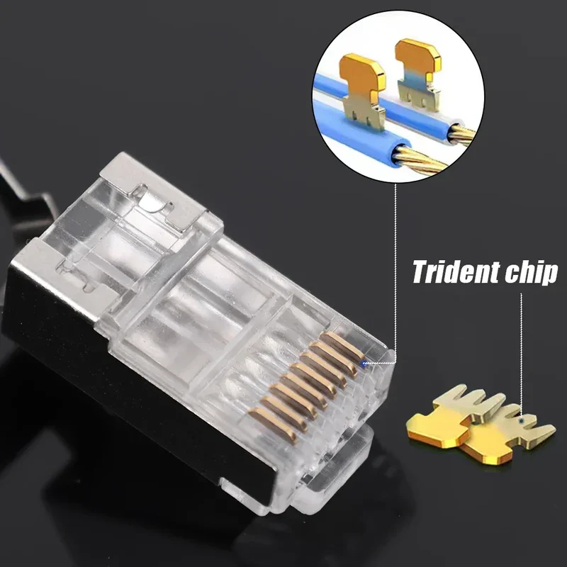 50/1PACK Connectors Pass Through Modular Plug CAT6 CAT7 CAT5 Ethernet Cable Shielded Connectors for RJ45 Net Pass Through Plugs