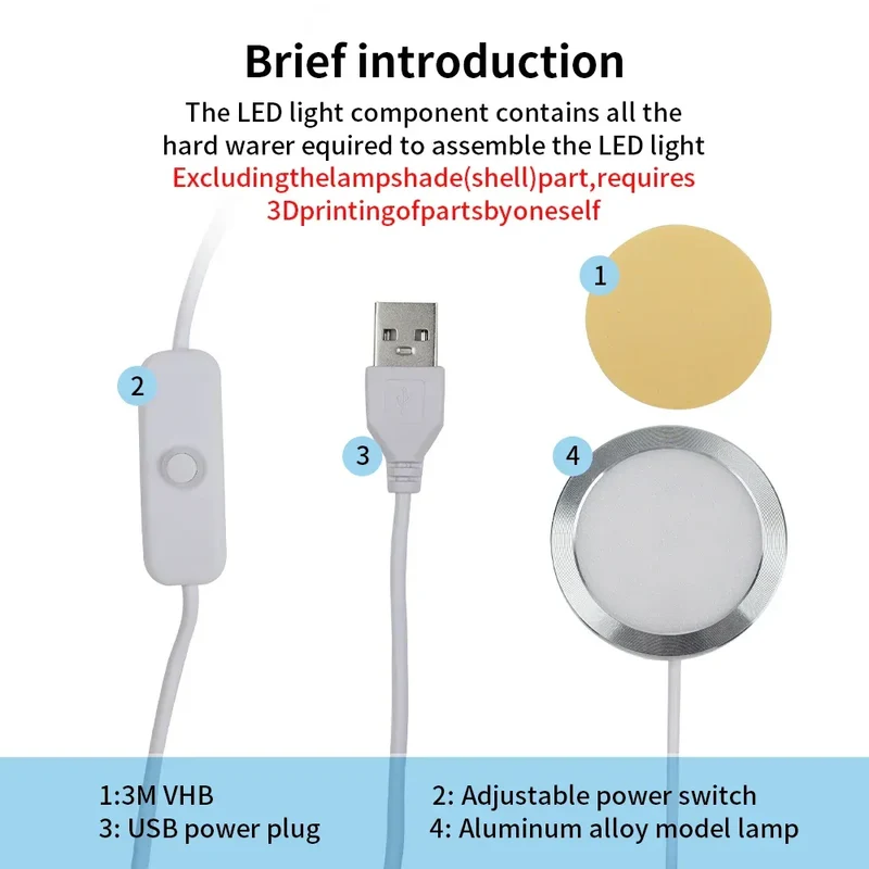 For Bambu Lab Led Lamp Kit Adjustable Light Kit Rgb Light Parts Hardware DIY Model White/Cold/Warm Light Without Lamp Shell 001