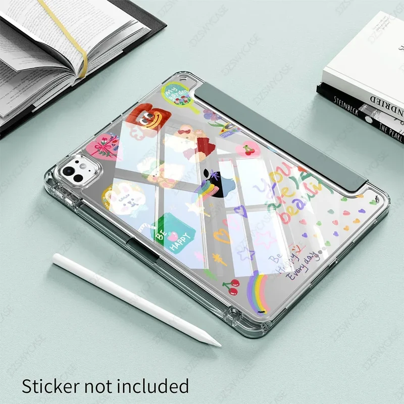 Case for iPad Pro 11 M4 M5 2024 2025, with Pencil Holder, Shockproof Slim Cover with Clear Hard PC Back Shell, Auto Sleep/Wake