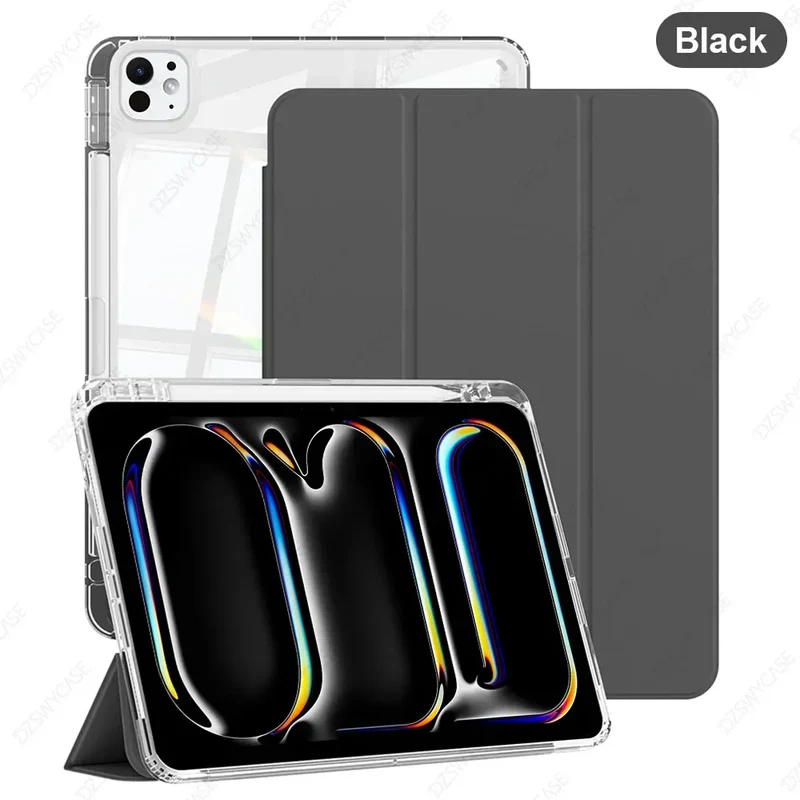 Case for iPad Pro 11 M4 M5 2024 2025, with Pencil Holder, Shockproof Slim Cover with Clear Hard PC Back Shell, Auto Sleep/Wake