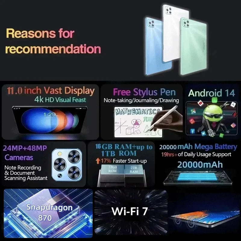 Original Tablet iPad Air Pro 11 Inch 22GB RAM 2TB ROM tablet Android 14 Pad Tablet PC Phone Dual SIM Wifi Multifunction Tab PC