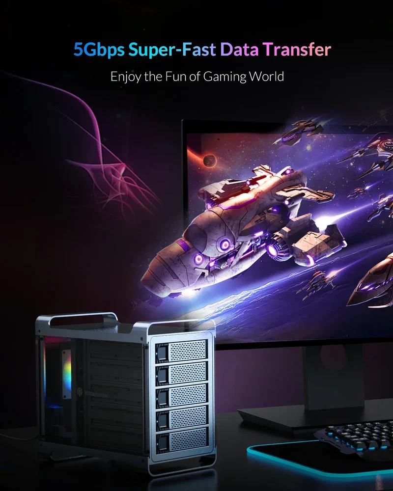【OW Ship】Yottamaster 5Bay Hard Drive Enclosure USB C 5Gbps Type B SATA External Hard Drive Storage Case for 2.5" 3.5" HDD SSD