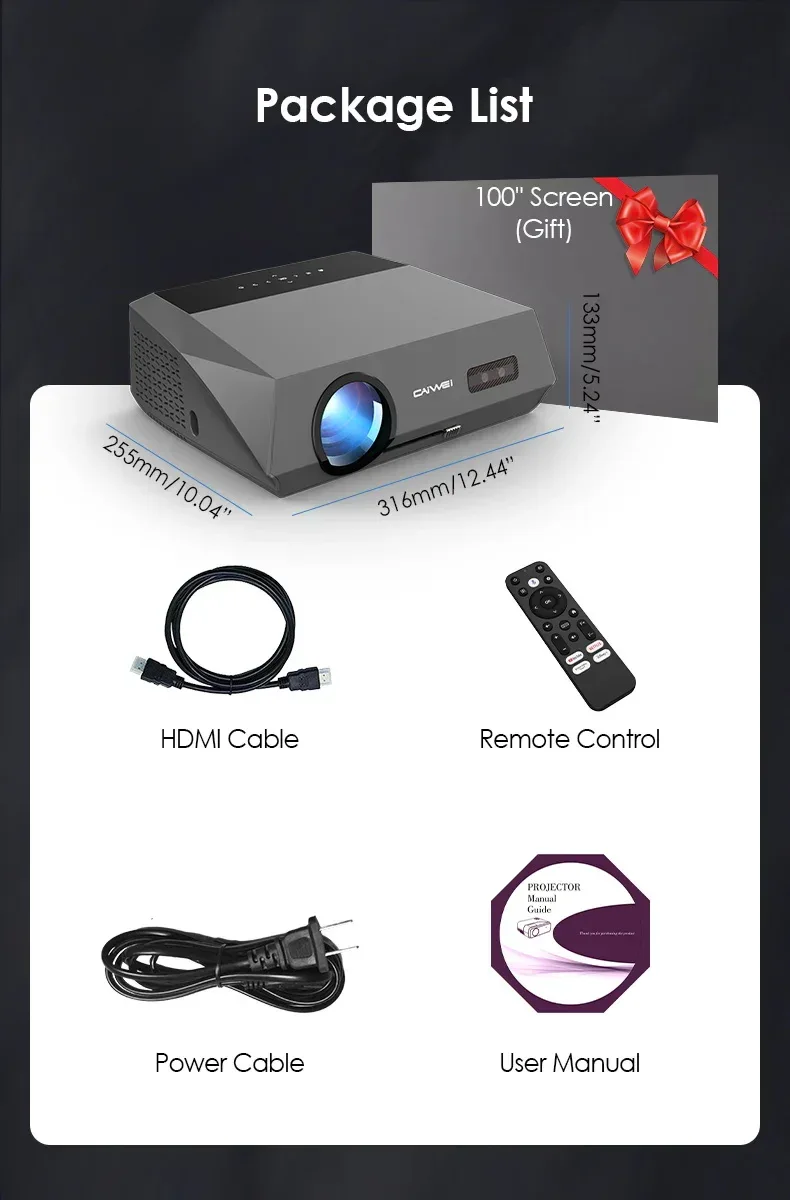 CAIWEI A10Q Projector 4K Full HD 1080P Home Theater Google TV WiFi Smart TV AutoFocus Netfli Beam проектор for Outdoor