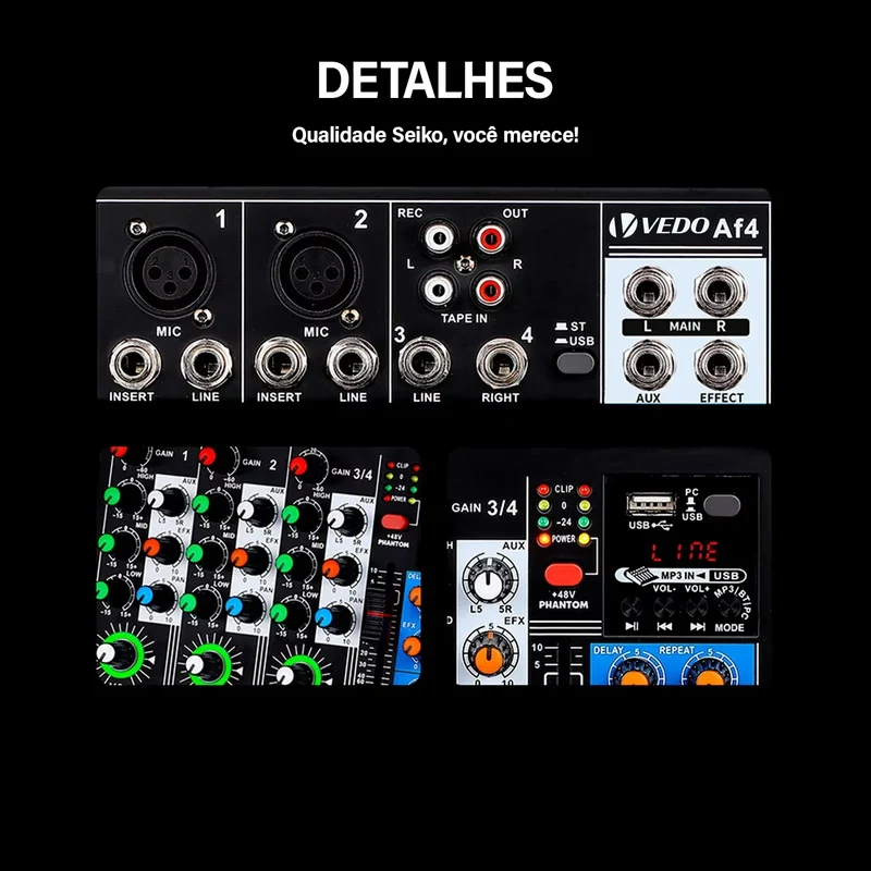 VEDO AF4 Mixer Analog Mixer Merged Digital Sound Card 4 Channels Personalized Function Settings Analog Mixing Console For Live