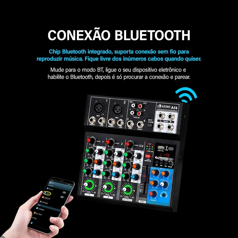 VEDO AF4 Mixer Analog Mixer Merged Digital Sound Card 4 Channels Personalized Function Settings Analog Mixing Console For Live