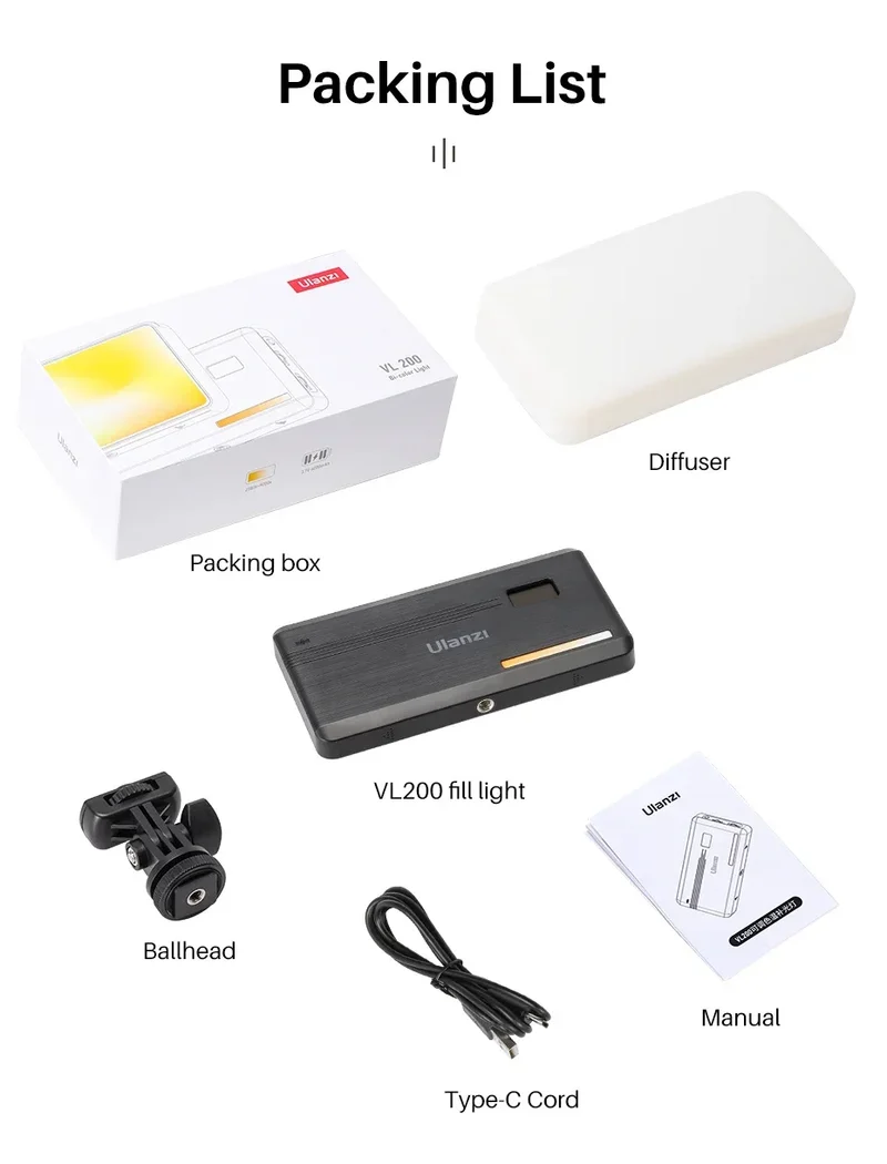 Ulanzi VL200 Led Video Light With Soft Diffuser 360°Ball Head 5000mAh 2500-9000k Fill Panel Lamp Camera Light for Youtube