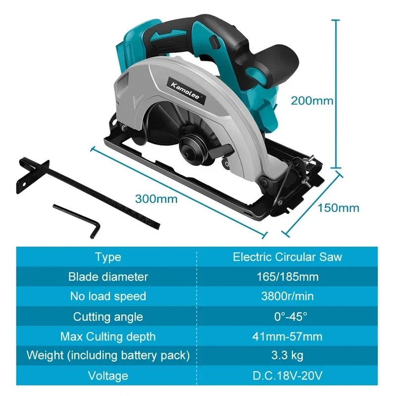 Kamolee 7 inch 21V 6.0Ah 6000mAh Electric Circular Saw for Home DIY Apply to 18V 21V Battery