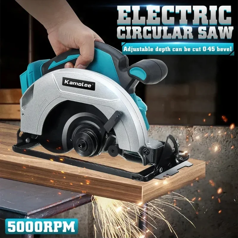 Kamolee 7 inch 21V 6.0Ah 6000mAh Electric Circular Saw for Home DIY Apply to 18V 21V Battery