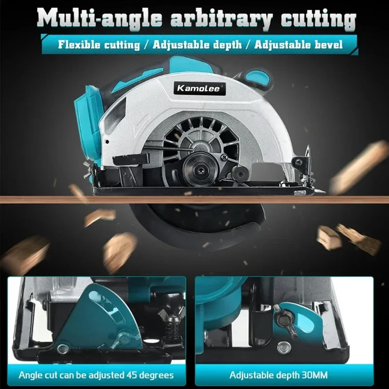 Kamolee 7 inch 21V 6.0Ah 6000mAh Electric Circular Saw for Home DIY Apply to 18V 21V Battery