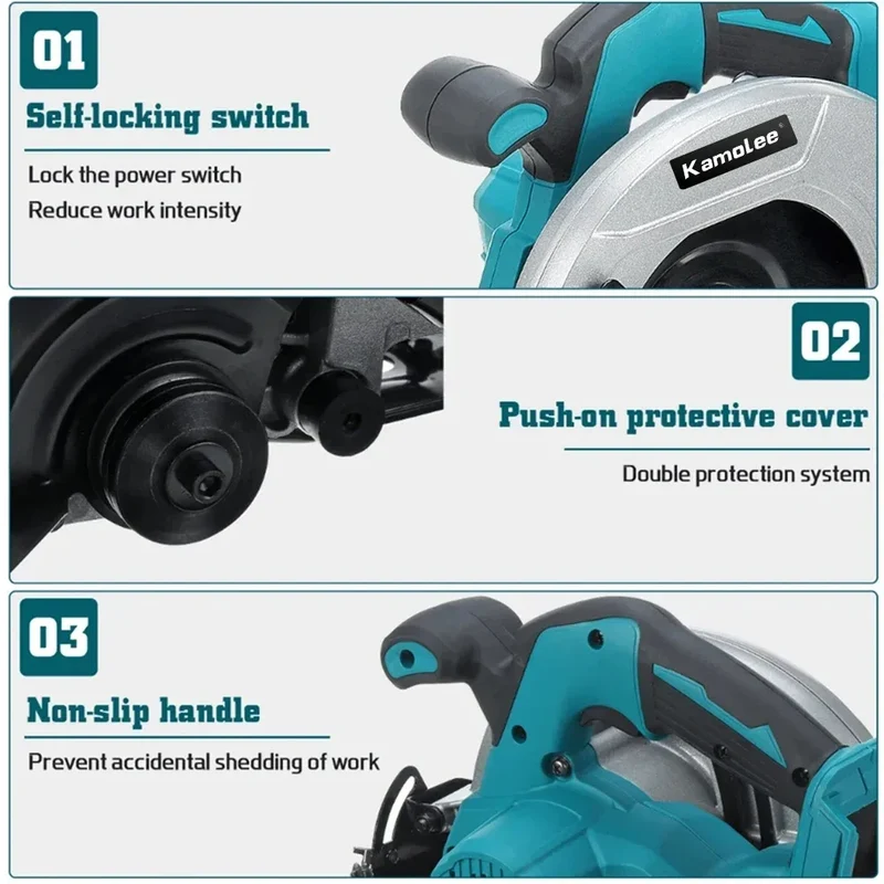 Kamolee 7 inch 21V 6.0Ah 6000mAh Electric Circular Saw for Home DIY Apply to 18V 21V Battery