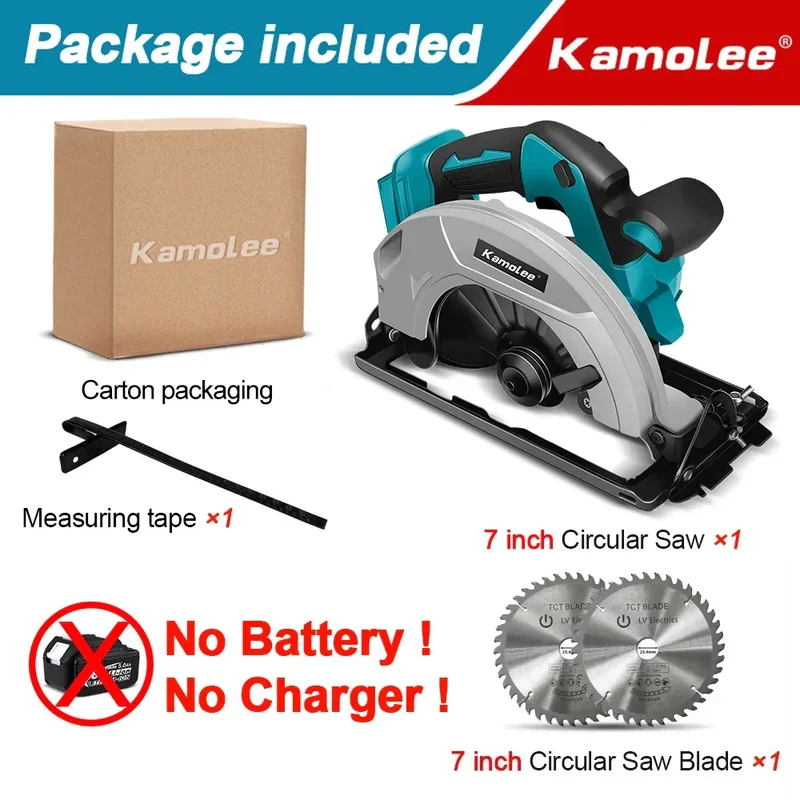 Kamolee 7 inch 21V 6.0Ah 6000mAh Electric Circular Saw for Home DIY Apply to 18V 21V Battery