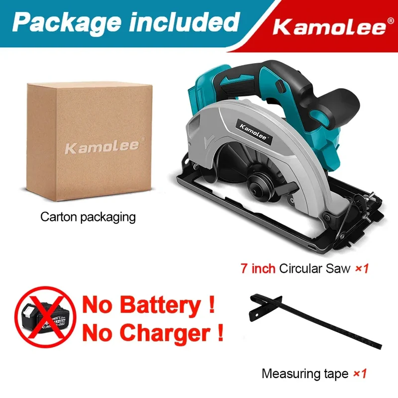 Kamolee 7 inch 21V 6.0Ah 6000mAh Electric Circular Saw for Home DIY Apply to 18V 21V Battery