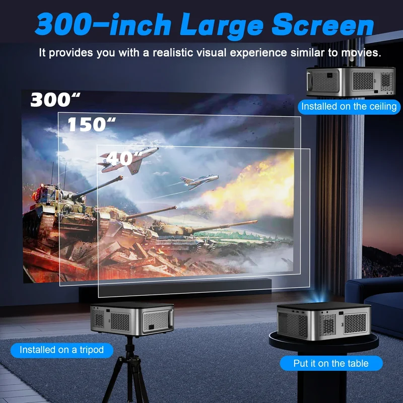 HORLAT Android Projector 1600Ansi Lumens Outdoor 1080P Full HD Beamer 4K Video WiFi Projector 3D Movie Home Theater Game Devices