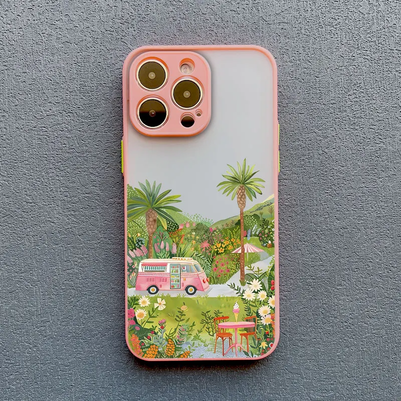 Coconut Tree Phone Case For iPhone 11 12 13 14 15 Pro Max Mini 16 Pro Max X XR XS 7 8 15 Plus SE Summer Scenery Shockproof Cover