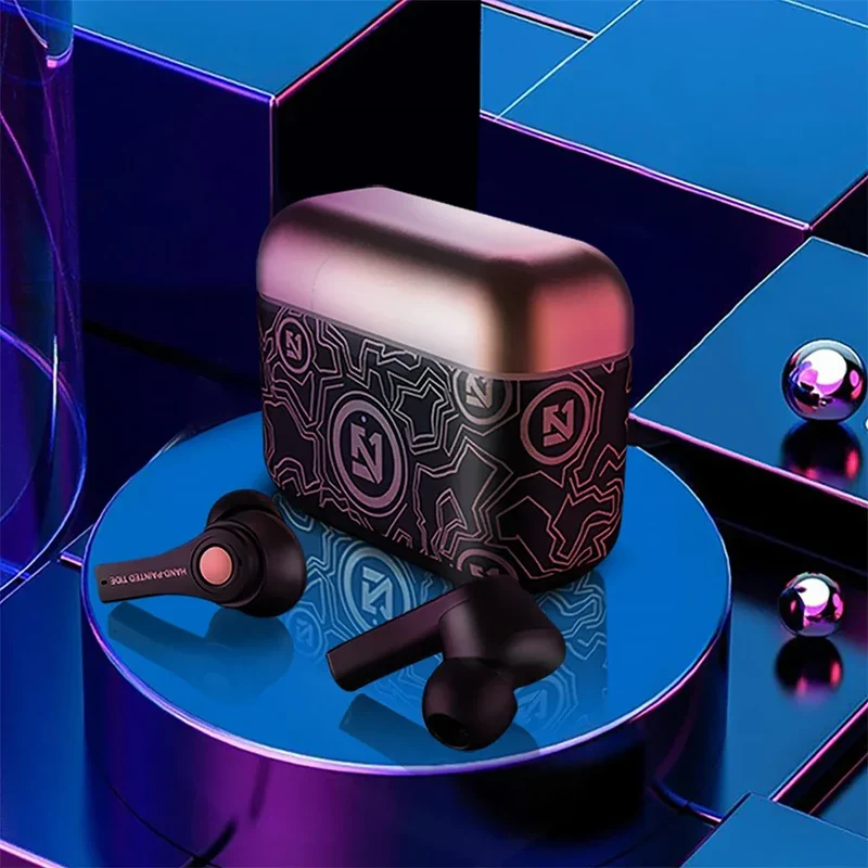 Wireless Headphones Mini Bass Earbuds Waterproof Graffiti Bluetooth-compatible 5 0 Sports Earphones White