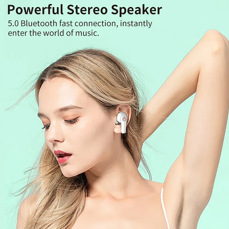 Wireless Headphones Mini Bass Earbuds Waterproof Graffiti Bluetooth-compatible 5 0 Sports Earphones White