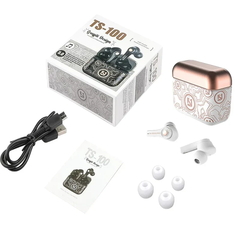 Wireless Headphones Mini Bass Earbuds Waterproof Graffiti Bluetooth-compatible 5 0 Sports Earphones White