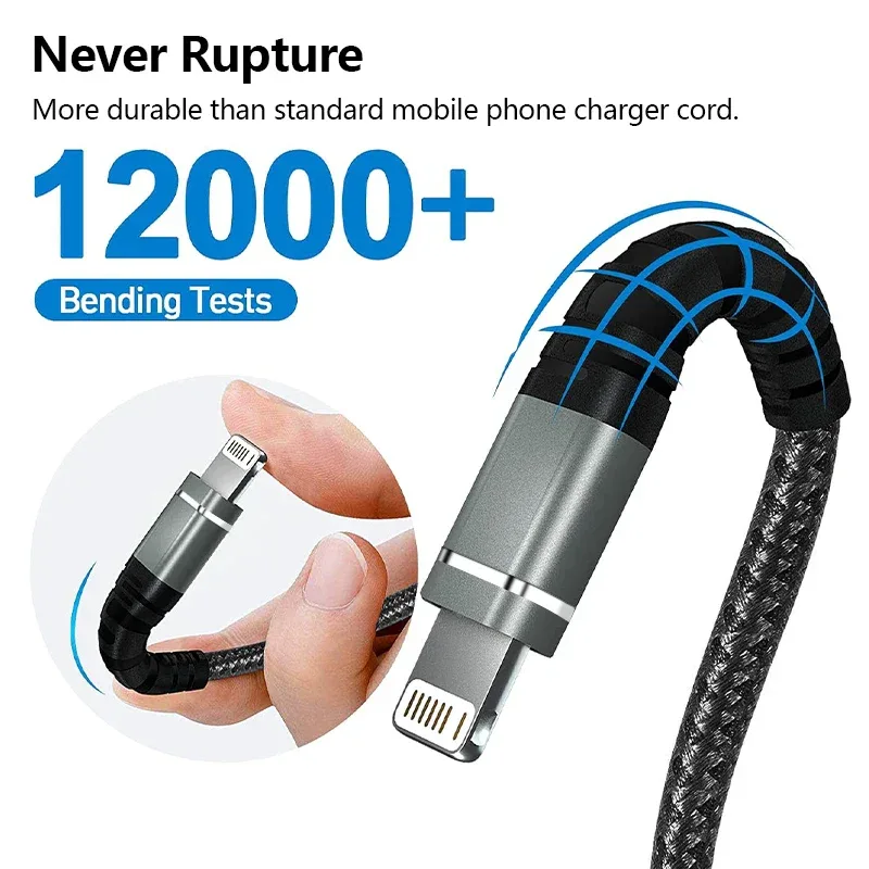 Lightning Cable USB Original Fast Charging Cord for Iphone 14 13 12 11 Pro Max XS X XR 7 8 6 Plus SE Nylon Braided Charger Cord