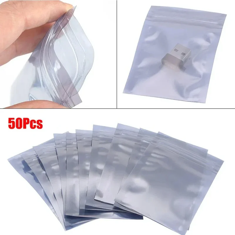 50Pcs Aluminum Antistatic Bag Resealable Anti Static Ziplock Bags Pouch Anti Static Package Mylar Bags for Electronic Pouches