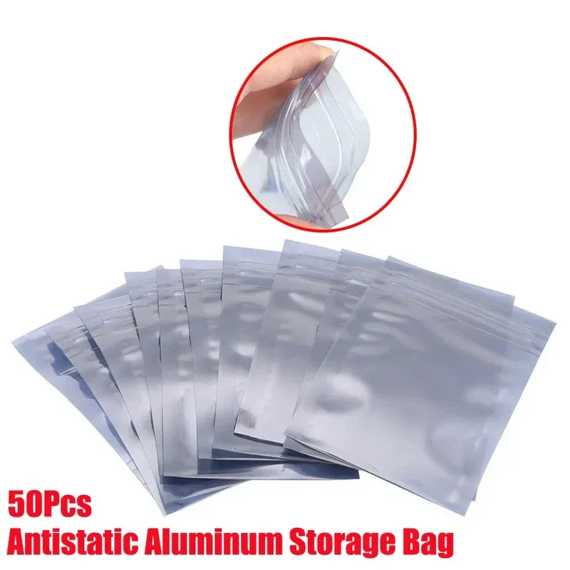 50Pcs Aluminum Antistatic Bag Resealable Anti Static Ziplock Bags Pouch Anti Static Package Mylar Bags for Electronic Pouches