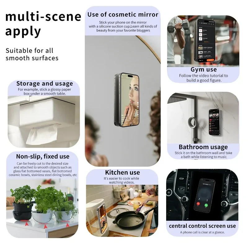 Suction Cup Phone Case Mount Double-Sided,Silicon Sticky Phone Stand for iPhone Android Selfies Hands-Free Strong Grip Holder