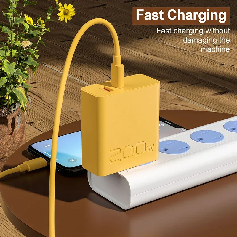 New 200W Ultra Fast Charger USB PD 2-In-1 Type C Fast GaN Phone Charger For Iphone Huawei Samsung Xiaomi Oppo EU US Plug