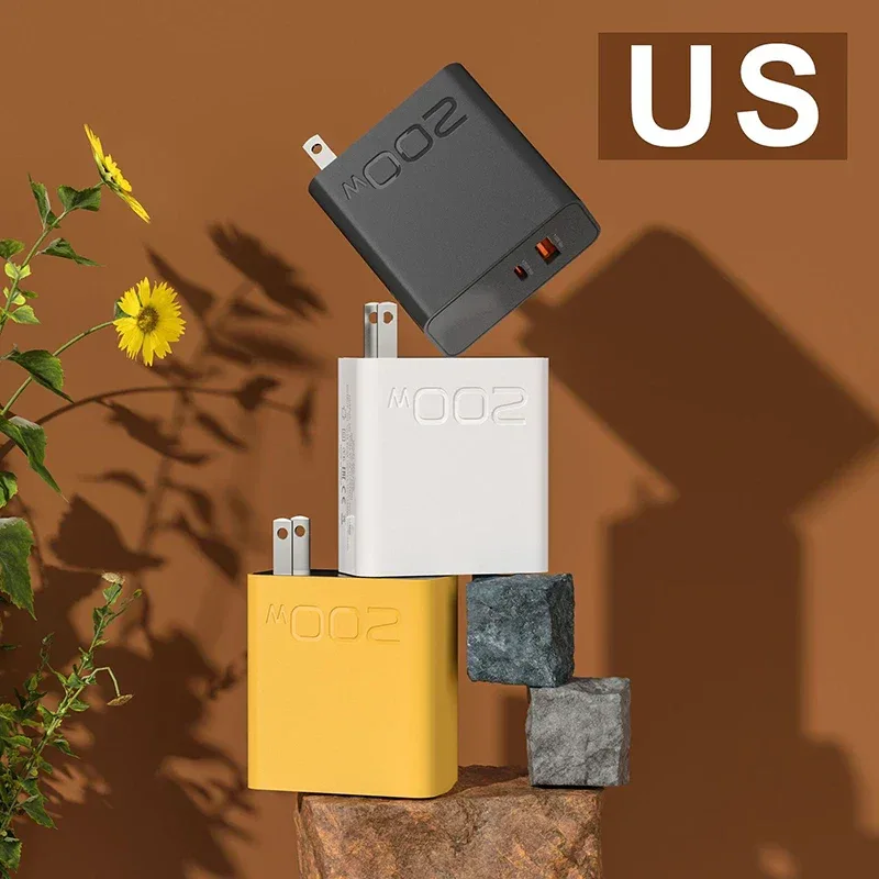 New 200W Ultra Fast Charger USB PD 2-In-1 Type C Fast GaN Phone Charger For Iphone Huawei Samsung Xiaomi Oppo EU US Plug