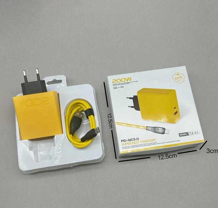 New 200W Ultra Fast Charger USB PD 2-In-1 Type C Fast GaN Phone Charger For Iphone Huawei Samsung Xiaomi Oppo EU US Plug