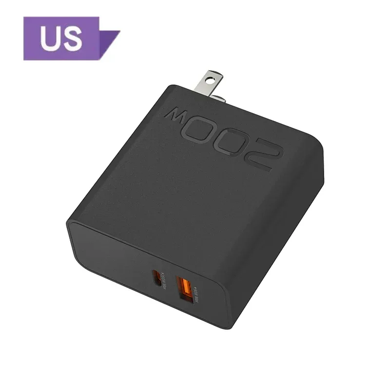New 200W Ultra Fast Charger USB PD 2-In-1 Type C Fast GaN Phone Charger For Iphone Huawei Samsung Xiaomi Oppo EU US Plug