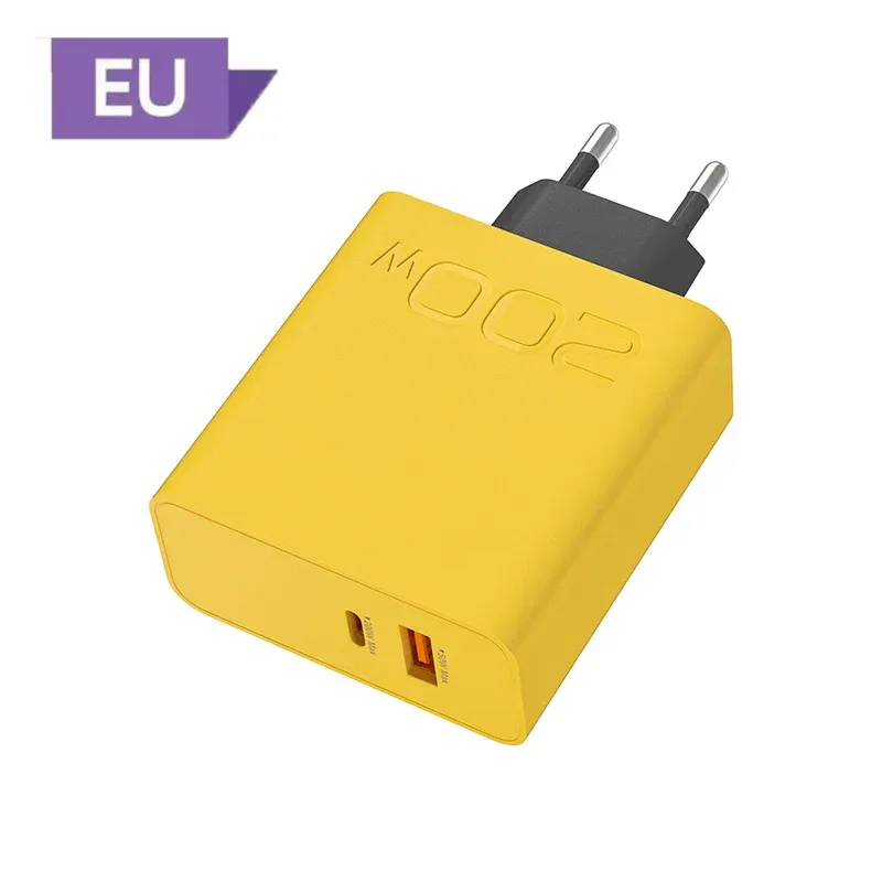New 200W Ultra Fast Charger USB PD 2-In-1 Type C Fast GaN Phone Charger For Iphone Huawei Samsung Xiaomi Oppo EU US Plug