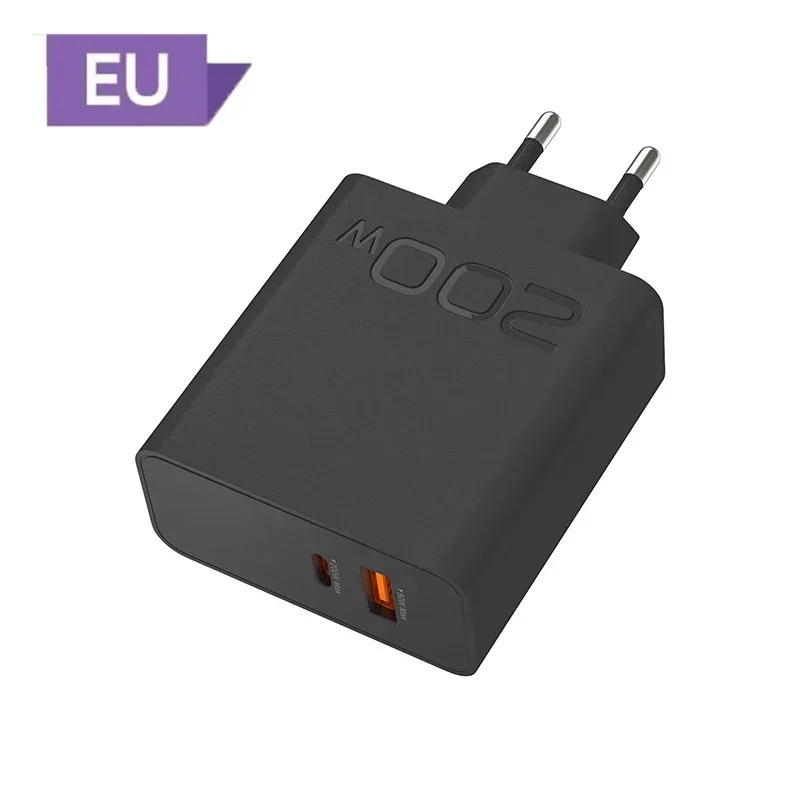 New 200W Ultra Fast Charger USB PD 2-In-1 Type C Fast GaN Phone Charger For Iphone Huawei Samsung Xiaomi Oppo EU US Plug