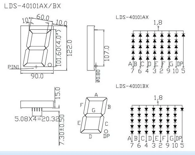 5PCS/LOT 40101AS 40101BS 4 inch 7 segment Red Displays Digital Tube 10PIN common cathode LED Digital Tube