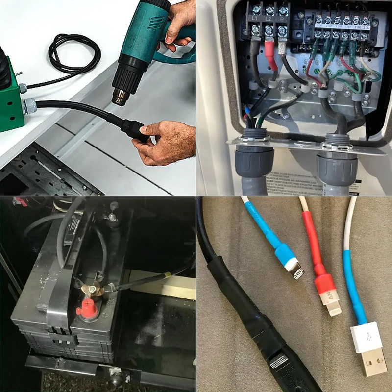 1M 4:1 4/6/8/12/16mm Heat Shrink Tubing Marine Grade Waterproof Adhesive Lined Black Polyolefin Sleeving Wrap Shrinking 4 to 1