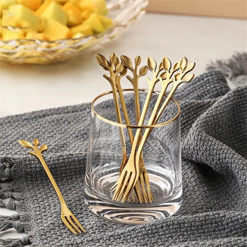 6PCS Creative Leaf Shape Fruit Dessert Fork European Small Fork Fork Kitchen Utensils