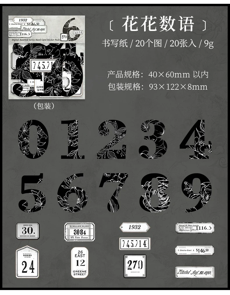 Journal GO 20pcs Creative Hard Card Vintage Numbers Stickers for Photo Frame Scrapbooking Journaling diy Retro Number Sticker
