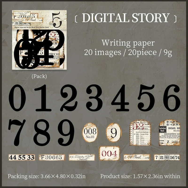 Journal GO 20pcs Creative Hard Card Vintage Numbers Stickers for Photo Frame Scrapbooking Journaling diy Retro Number Sticker