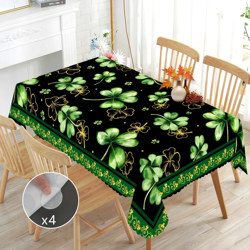 1 Piece of Clover Green Round Tablecloth, 5 Sizes Available, St. Patrick's Day Clover Pattern Printed Tablecloth, Edge Embossing Process, Spring Garden Tablecloth Decoration, Tablecloth for Daily Home Kitchen, Terrace, St.Hol