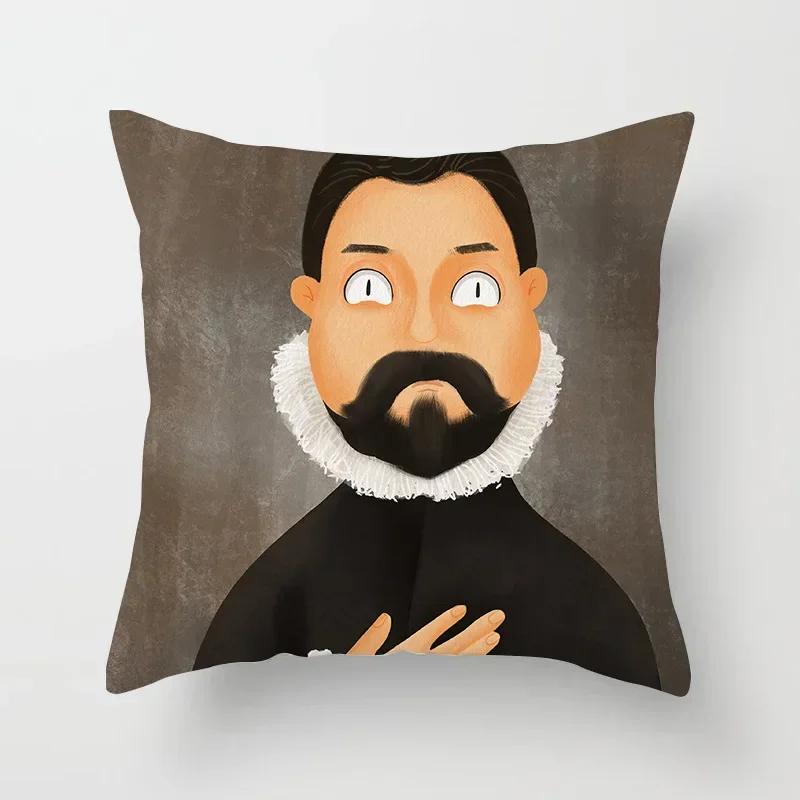 Creative Cartoon Oil Painting Mona Lisa Van Gogh Cushion Cover Portrait Painting Throw Pillow Case Cojines Decorativos Para Sofa