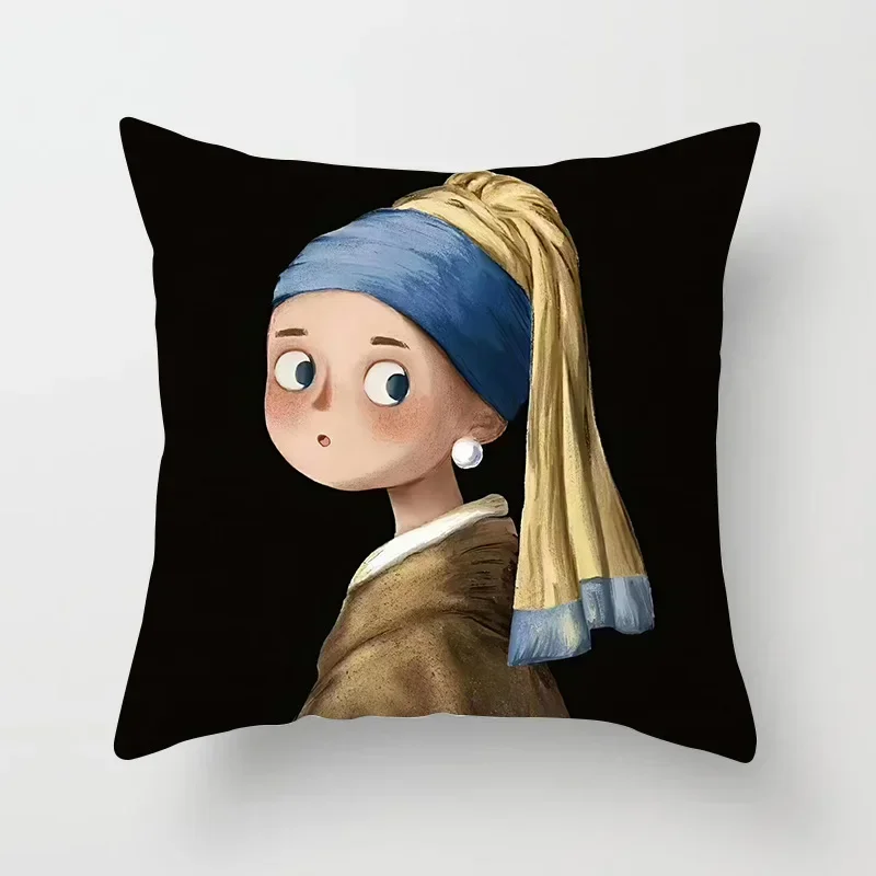 Creative Cartoon Oil Painting Mona Lisa Van Gogh Cushion Cover Portrait Painting Throw Pillow Case Cojines Decorativos Para Sofa