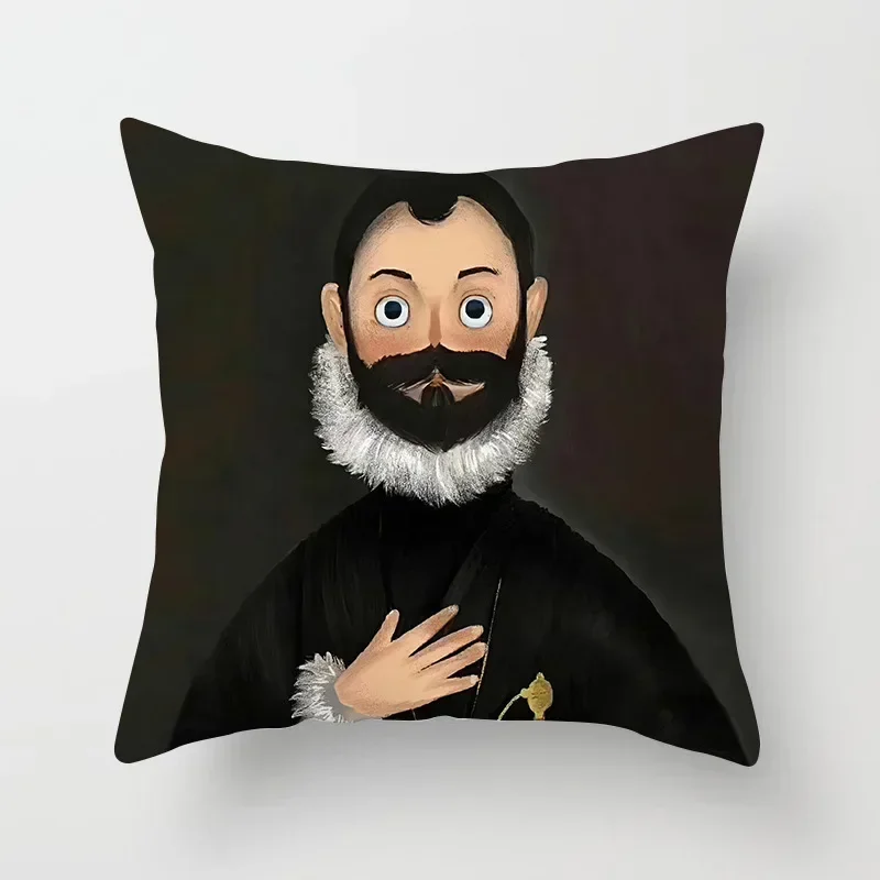 Creative Cartoon Oil Painting Mona Lisa Van Gogh Cushion Cover Portrait Painting Throw Pillow Case Cojines Decorativos Para Sofa