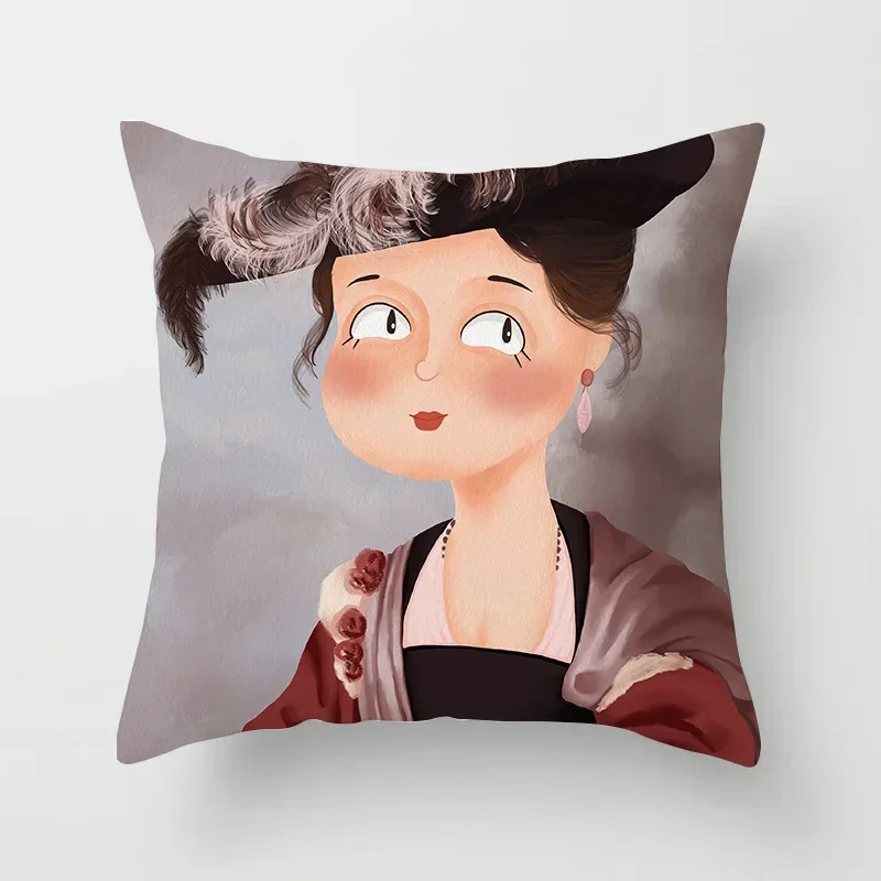 Creative Cartoon Oil Painting Mona Lisa Van Gogh Cushion Cover Portrait Painting Throw Pillow Case Cojines Decorativos Para Sofa